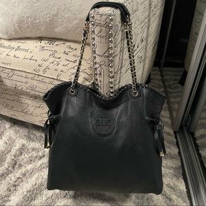 Tory Burch Marion Slouchy Black Tote Bag in Good Used Condition